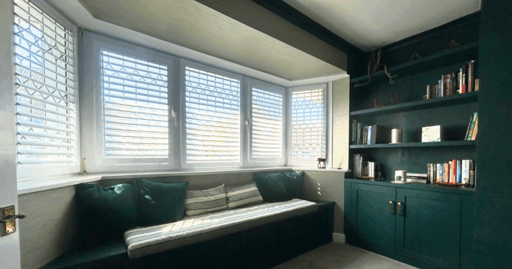 a bay window with perfect fit shutters from order blinds